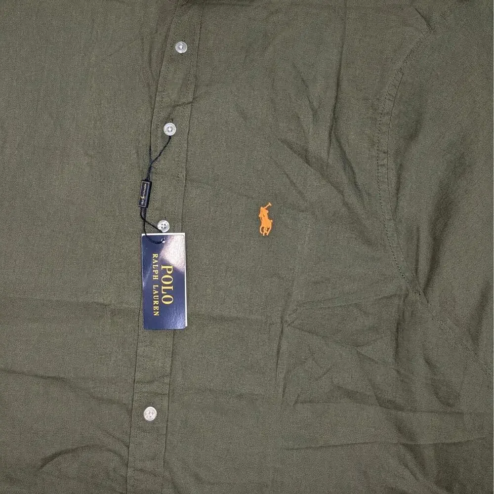 Polo Ralph Lauren Custom Slim Fit Linen Shirt L Olive Green NWT Short Sleeve - Picture 4 of 7